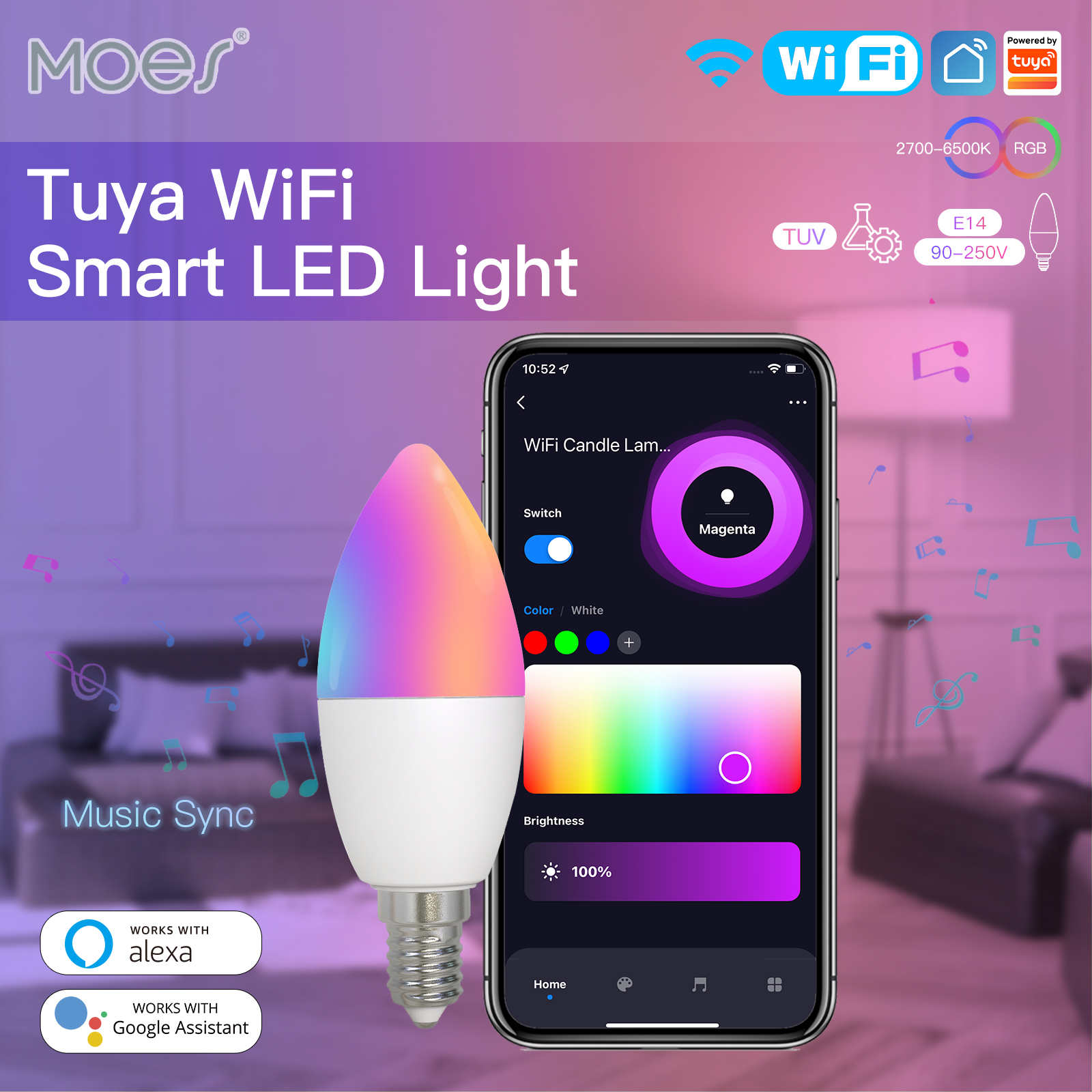 MOES ZigBee Downlight TuyaUltra thin tube lamp Spot Lamp 6W RGB